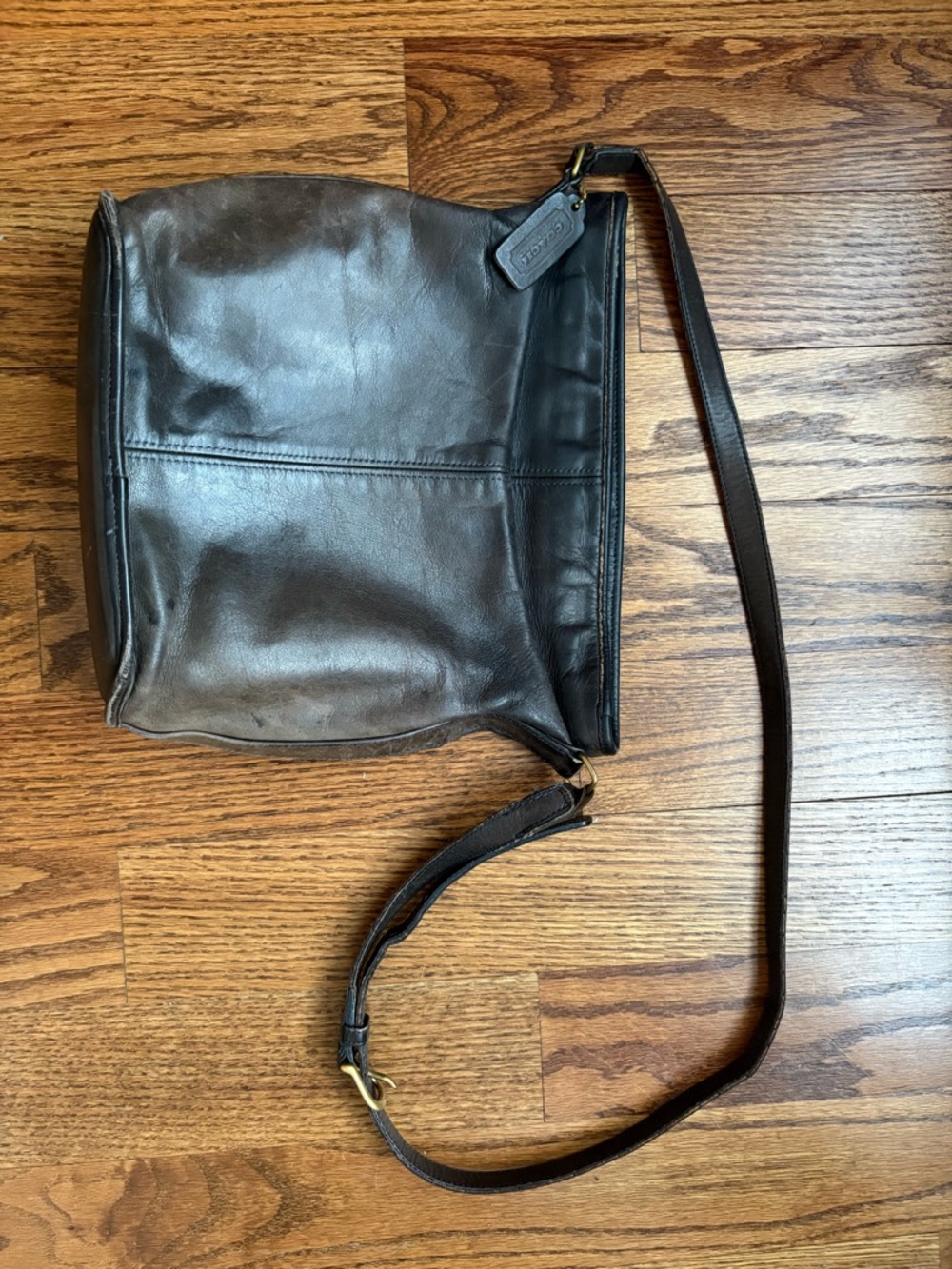 Coach Dark Brown Leather Messenger Bag with Adjustable Strap